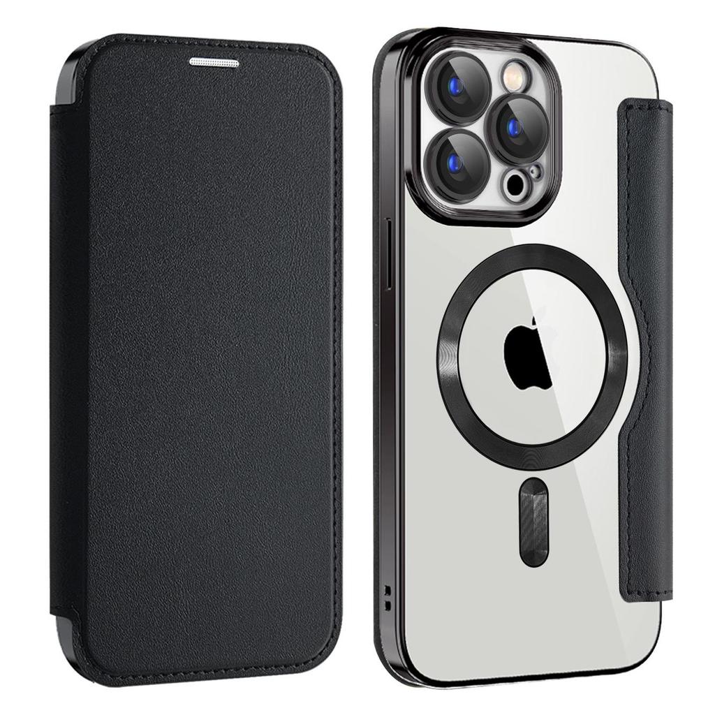 Кожаный чехол-книжка с поддержкой MagSafe для iPhone 14/15/16 Pro с магнитной фиксацией и гальванизированным мягким краем