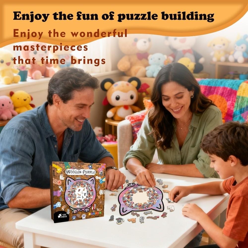 135-piece Morandi-colored Cat-shaped Puzzle Macaron Color Cut Cat Pieces Cat Wooden Jigsaw Puzzle