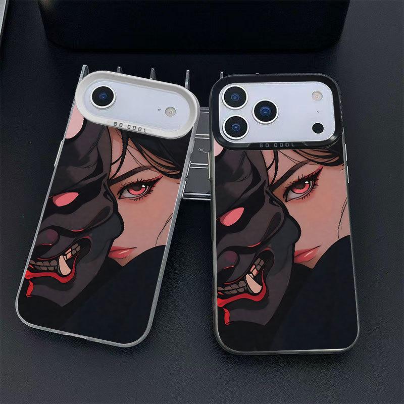 Серебристый чехол для телефона с мультяшной девочкой в маске для iPhone 17, 16 Pro Max, 15 Pro, 14, 13