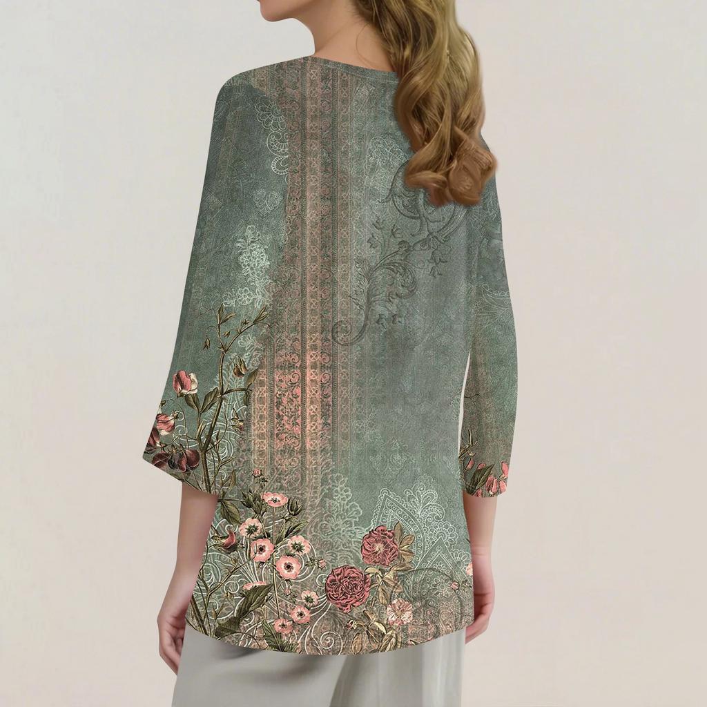 Women's T Shirt Print 3/4 Sleeve Daily Weekend Fashion Basic V- Neck Regular Top