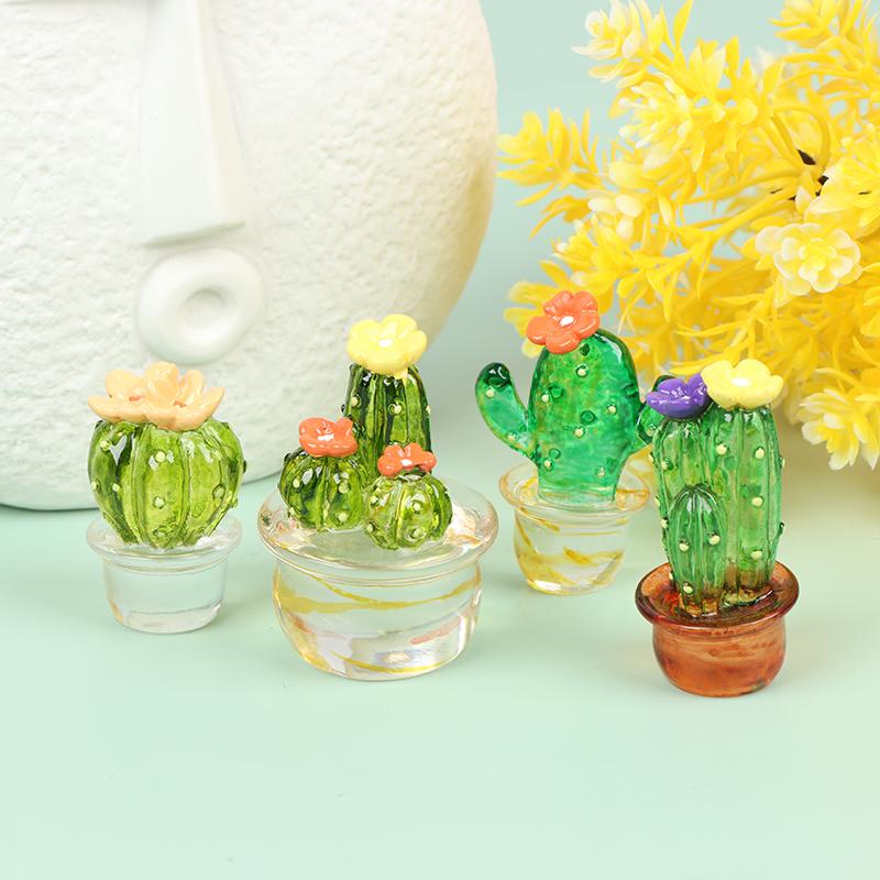 Glass Cactus Figurines Ornaments Mini Bonsai Decor Cute Miniature Desktop Craft