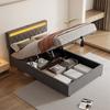 Sleeping Bed 140x200CM Platform with LED Ambient Light 24-Button Remote Control USB Type-C Charging Port Bedroom Double Modern White/Grey Large