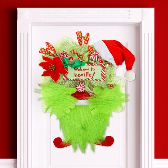 Christmas Pendant Vibrant Color Create Atmosphere with Hanging Rope Festive Plush Burlap Wreath Home Christmas Decoration