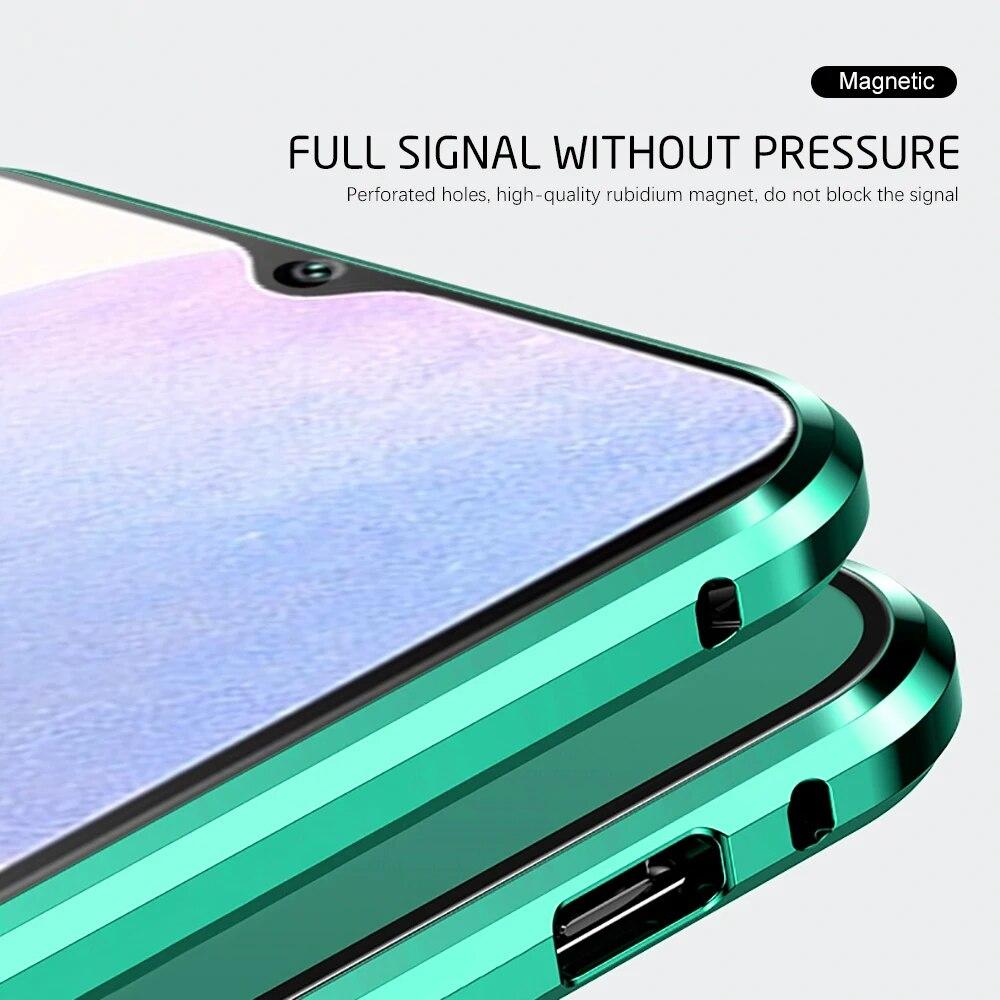 Магнитный чехол для телефона на 360° для Samsung Galaxy S24 S23 S22 Ultra S20 FE A14 A24 A34 A54 A13 A23 A33 A53 A52, защитная оболочка из закаленного стекла с полным покрытием