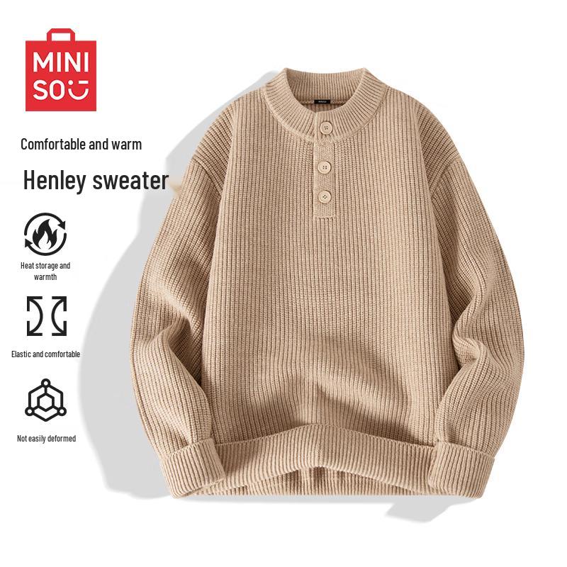 MINISO Мужской вязаный свитер с воротником- Henley