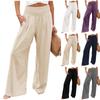 Summer Cotton Linen Wide Leg Pants Women Loose Palazzo Pant Pocket Elastic Waist Button Casual Pants