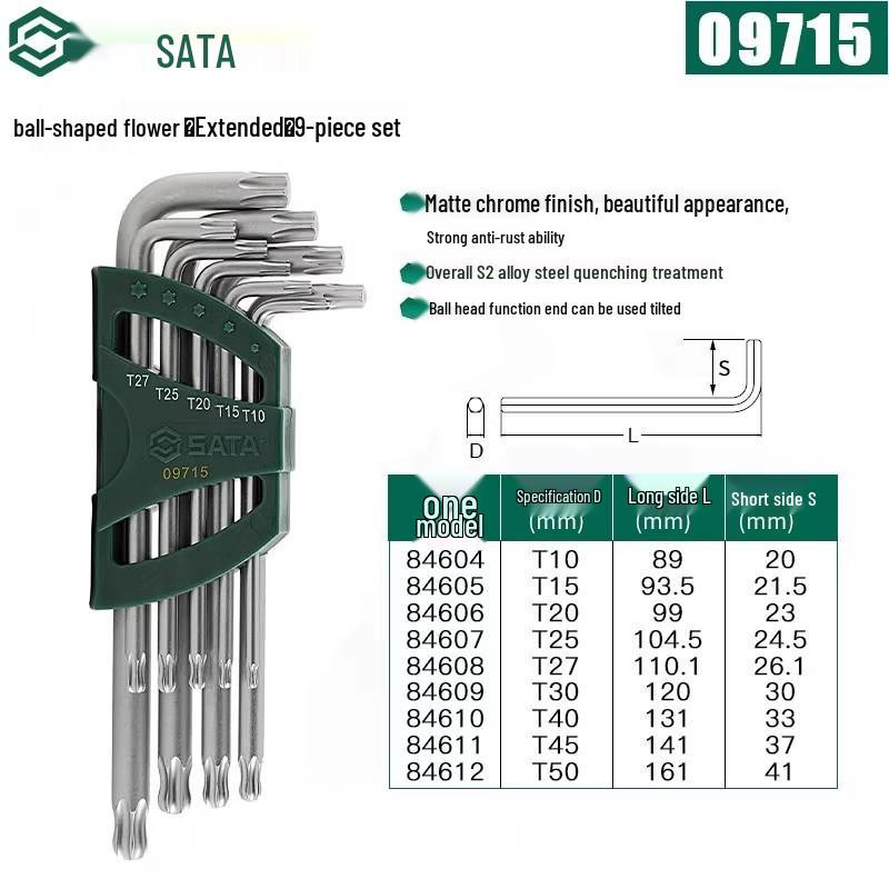 SATA Экстрадлинный набор шестигранных и Torx ключей с шаровыми и плоскими головками