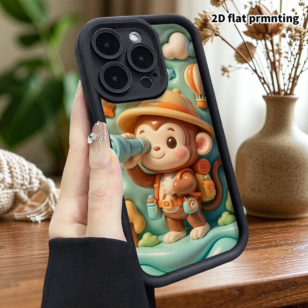 Phone case: 2D flat design suitable for iPhone 18 17 16 15 14 13 Pro protective case, adventurous little monkey, perfect Christmas and Halloween holid