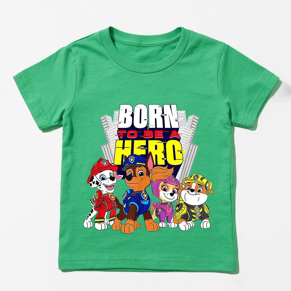 Paw Patrol Born to Be a Hero Cute Police Dogs Print Cotton T Shirt Kids Casual Summer Top Boys Girls Unisex Clothing