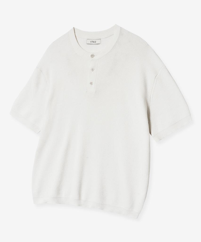VTWO Washable Henley Neck Half Knit (Ivory)