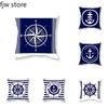 Home Decor Compass Anchor Pillow Cover Blue Mediterranean Cushion  Sofa Chair Car Office  Ornament 40x40cm 45x45cm
