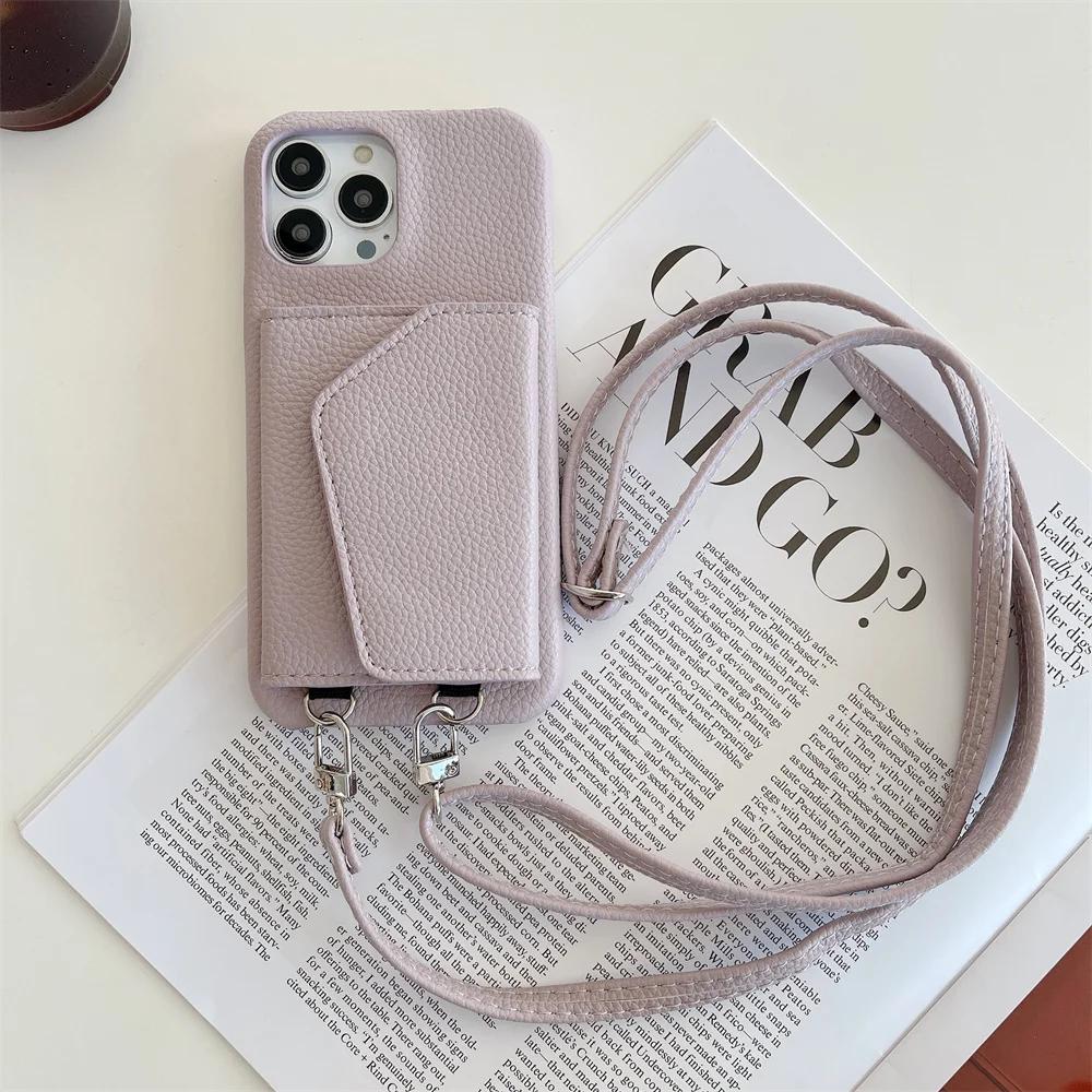Leather Crossbody Lanyard Wallet Phone Case for IPhone 15 14 13 12 11 Pro Max Mini X XR XS Max 8 7 Plus SE 2 3 Card Holder Cover