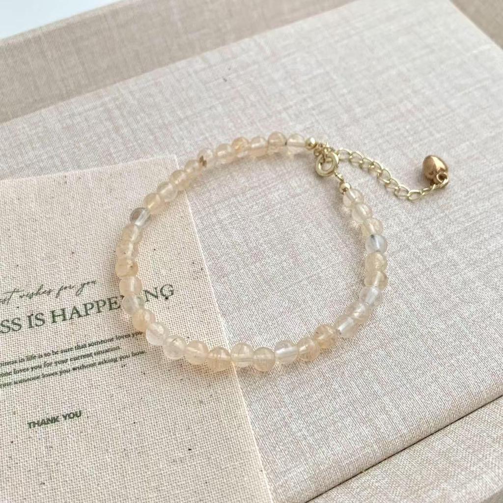 Браслет из золотистого рутилового кварца в китайском стиле 2024 года - Женский ретро-дизайн, Бусины из тонкого желтого кварца