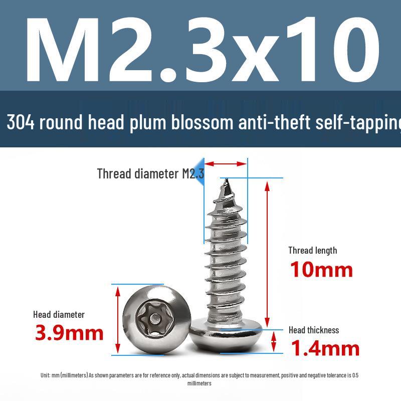 Yigu 304 Anti-Theft Torx Pin Self-Tapping Screws: M2-M5 Round Head, Mushroom Head, Pointed Tail Wood Screws