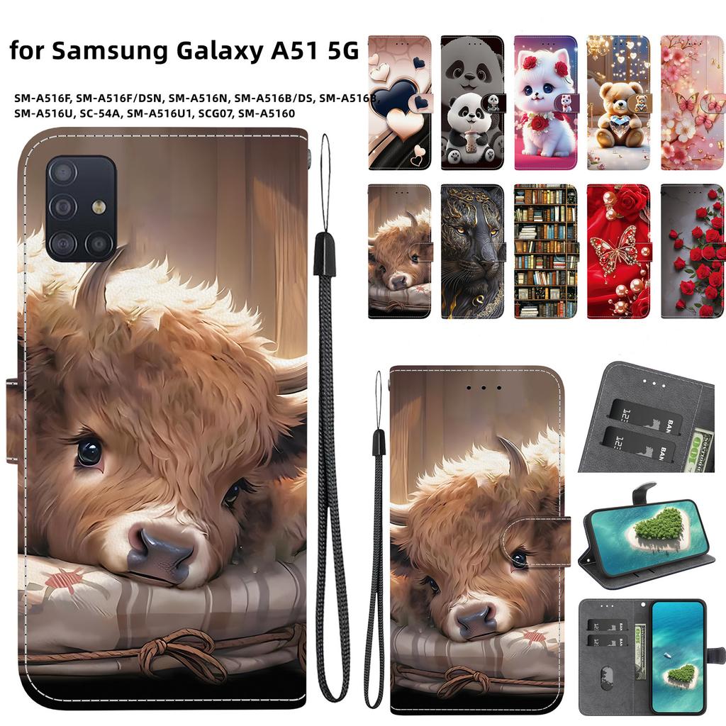 Чехол-книжка из искусственной кожи ручной работы для Samsung Galaxy A51 5G (SM-A516F/A516B)- Противоскользящий ударопрочный чехол с ремешком на запястье и дизайнами в виде сердец/роз и кошек
