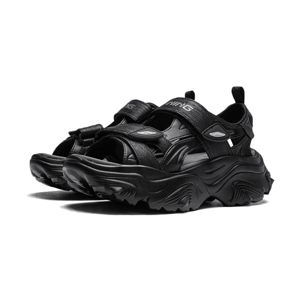 Li-Ning Soft Rebound Shock-Absorbing Wear-Resistant Breathable Thick-Soled Slippers and Sandals Women Footwear Black AGUU002-1