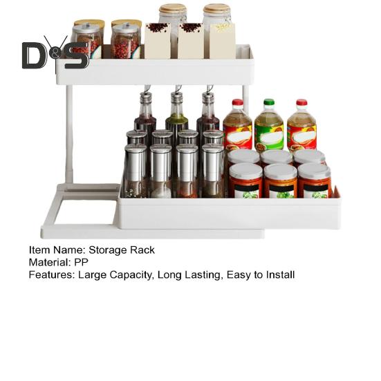 Выдвижная полка для хранения кухонного шкафа, органайзер под раковиной, большая вместимость, 2 уровня, Г-образная, простая установка, органайзер для хранения