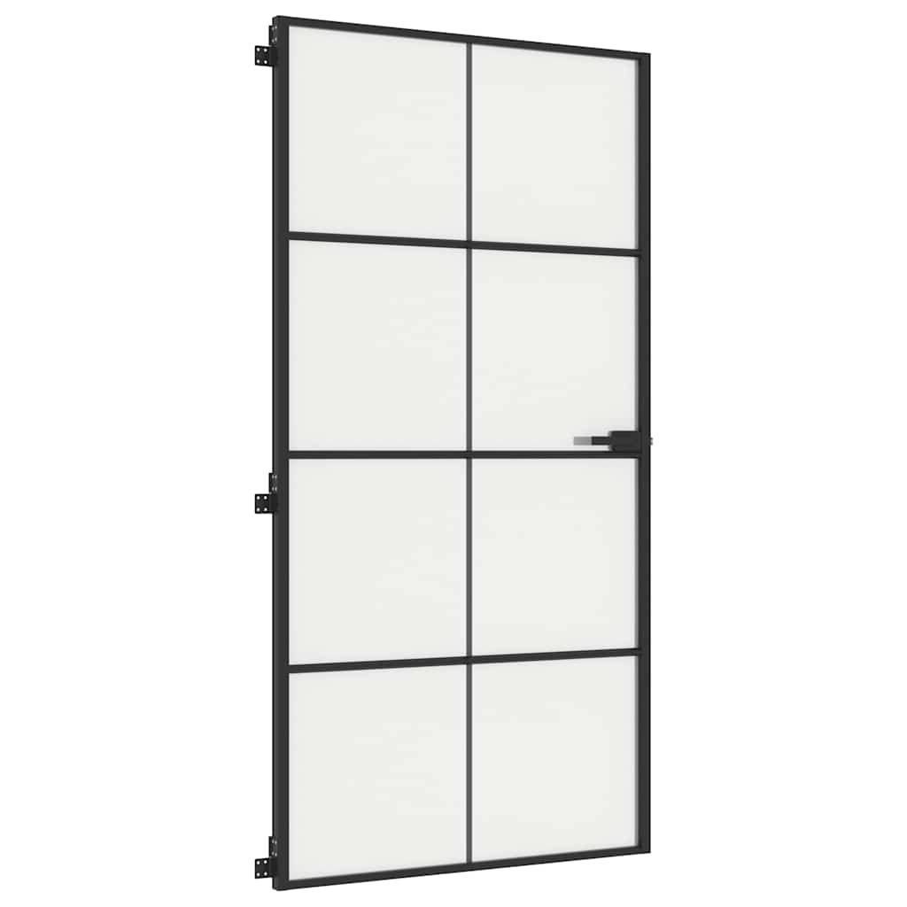 Interior Door Slim Black 102.5 x 201.5 cm Tempered Glass & Aluminum