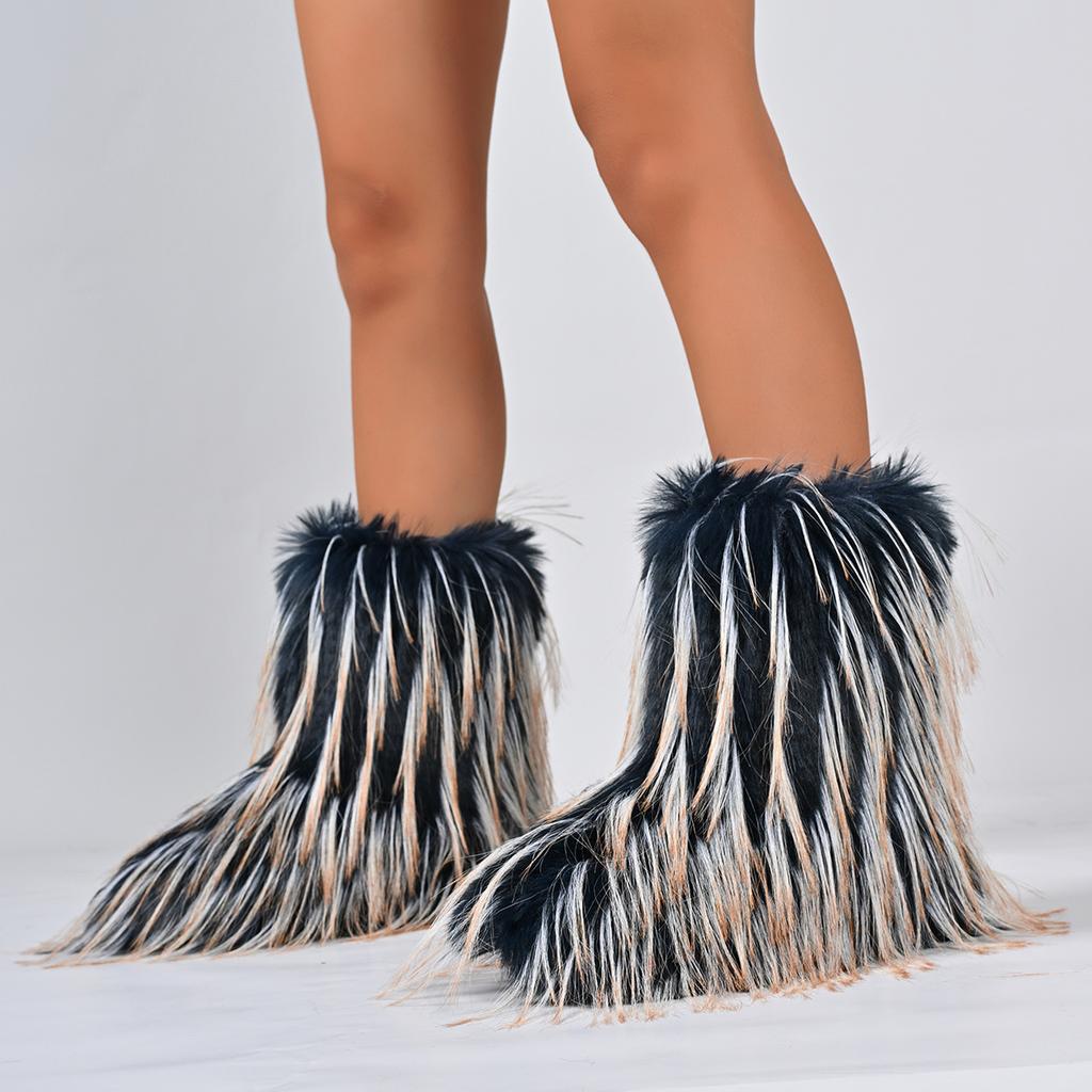 Зимние женские ботинки Роскошные Удобные Модные туфли для женщин 2025 Новые Уличные Пушистые Ботинки из Искусственного Меха Женские Плюшевые Теплые Снежные Ботинки