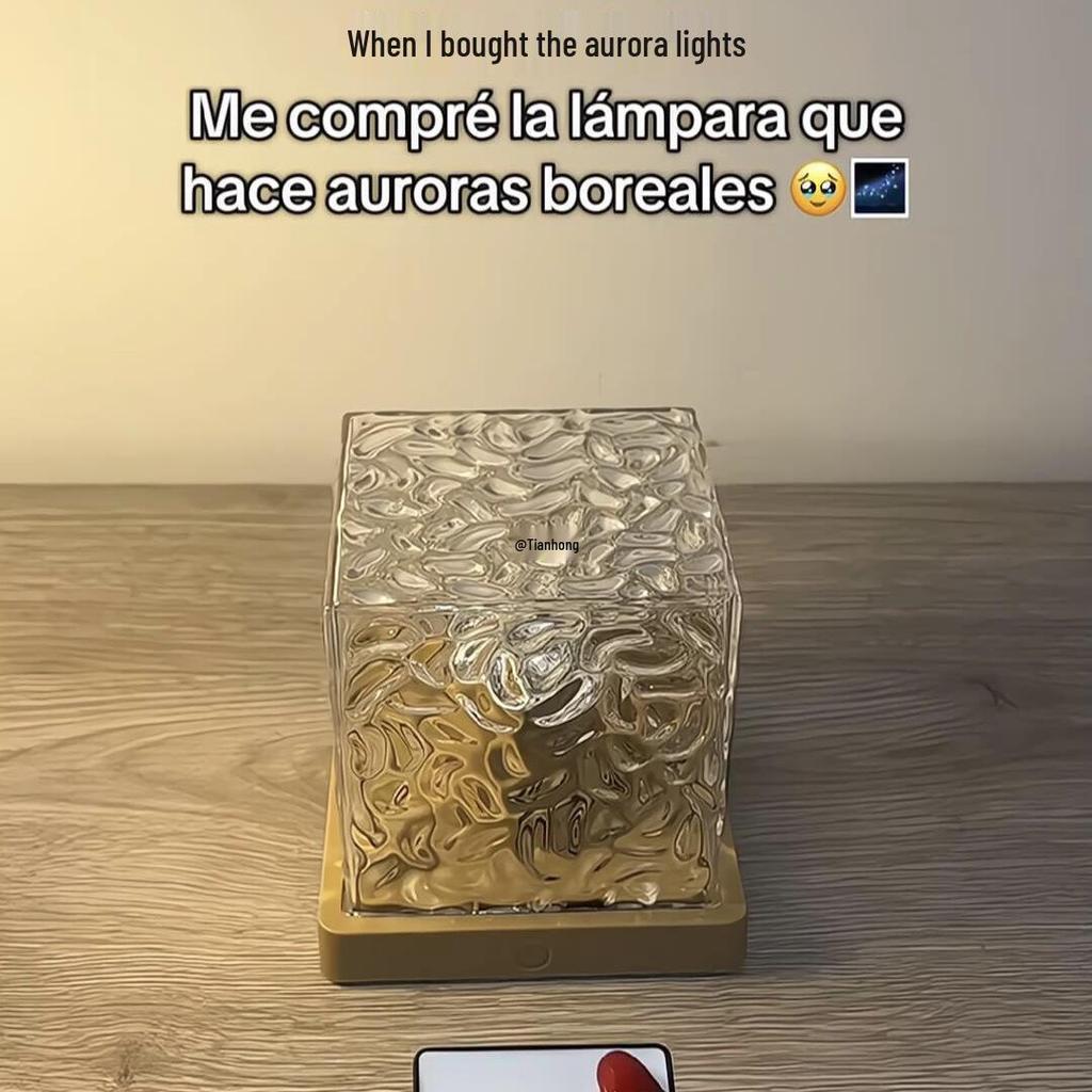 Romantic Starry Sky Light: Rotating Water Ripple Night Lamp, Creative Log Design, Perfect Gift for Girlfriend