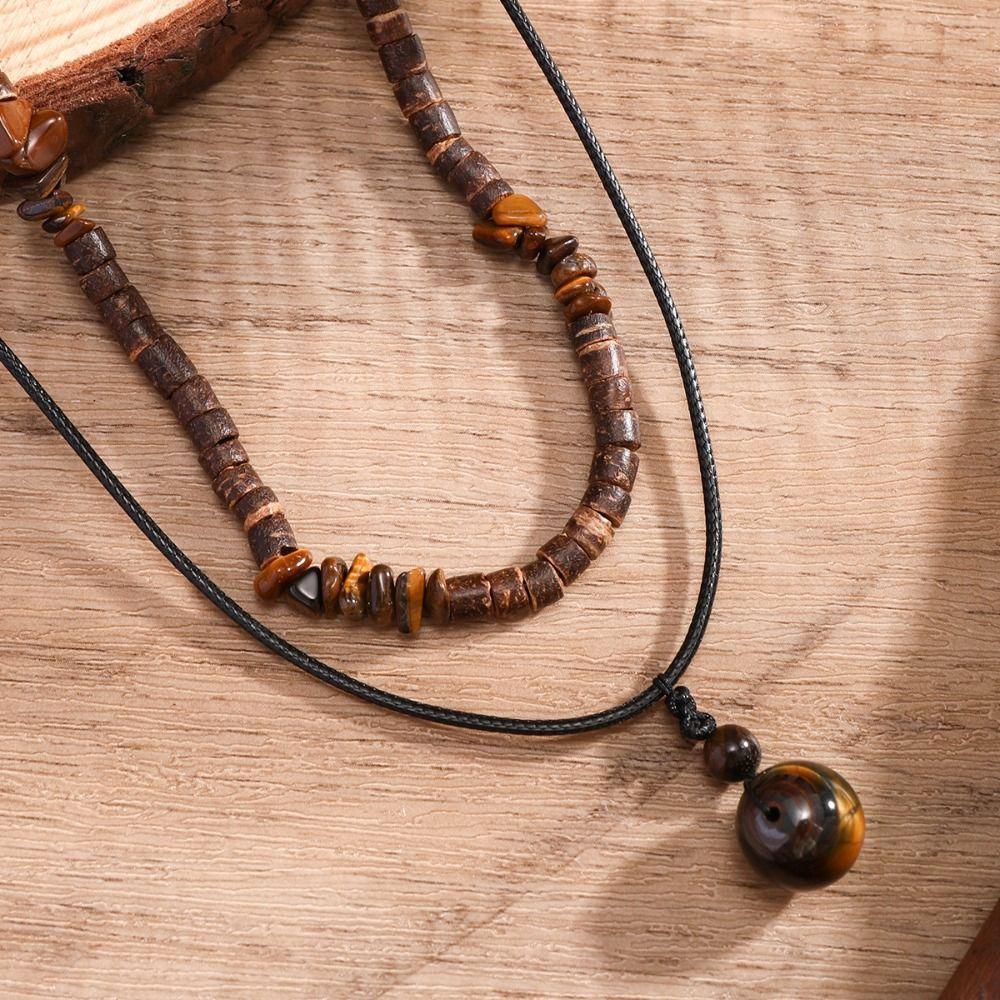 Pine Stone Double Layer Necklace Pendant Sweater Chain Fashion Necklaces for Men Men
