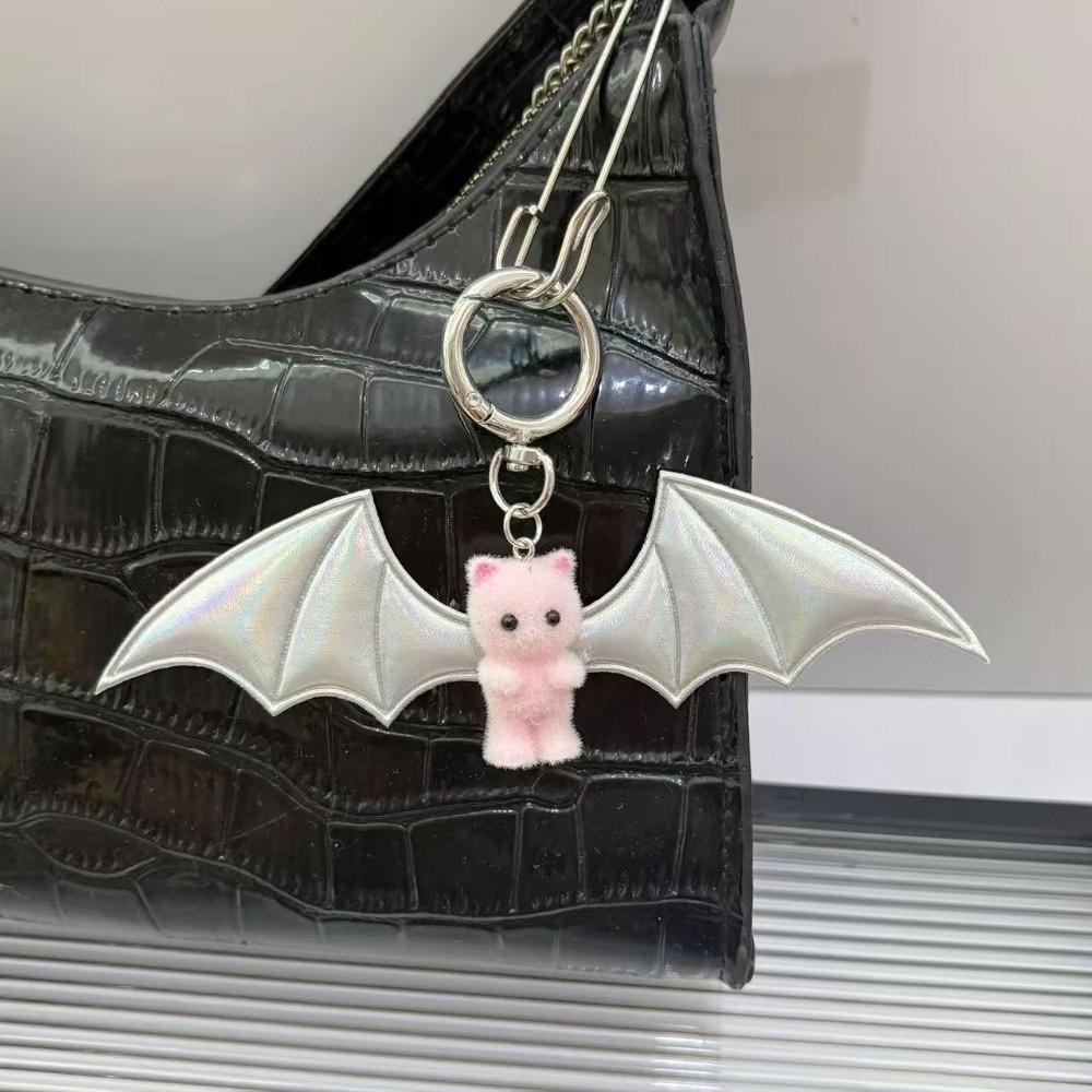 Cute Flocking Bear Doll Keychain Pile Coating Bag Pendant Fashion Bat Bear Keyring Backpack Decor