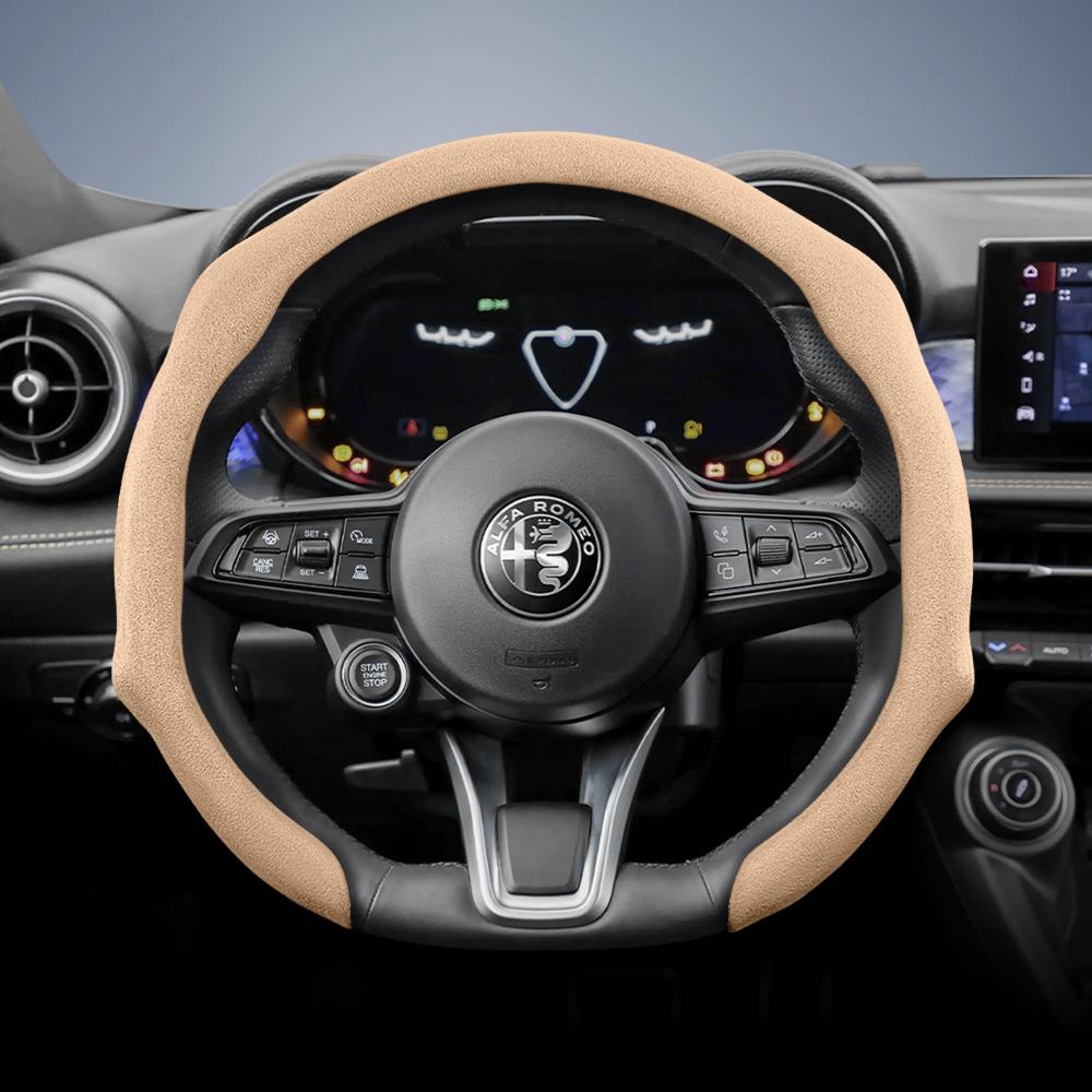 IMKC9 Suitable for Alfa Romeo Premium Suede Snap-On Steering Wheel Cover, Non-Slip and Durable Giulia 952 Stelvio 949 147 Mito Giulietta Tonale 965