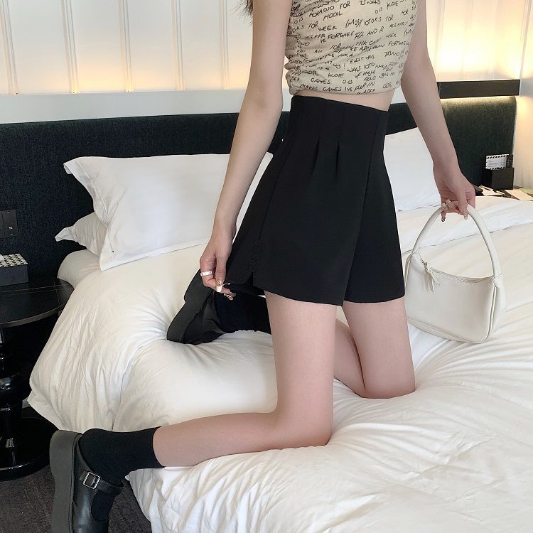 Shorts Women's High-waisted Summer Large Flower Bud Wear Thin A-line Wide Leg Pants Black Casual Hot Pants