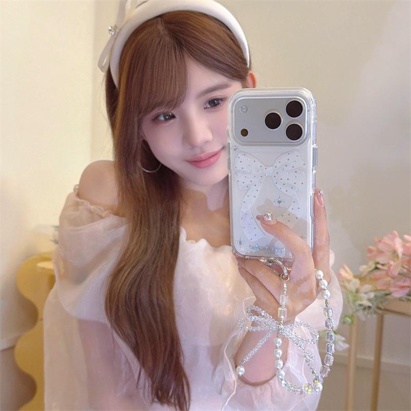 Чехол для iPhone 17/16 Pro Max/15/14 с высококачественным стразовым бантом
