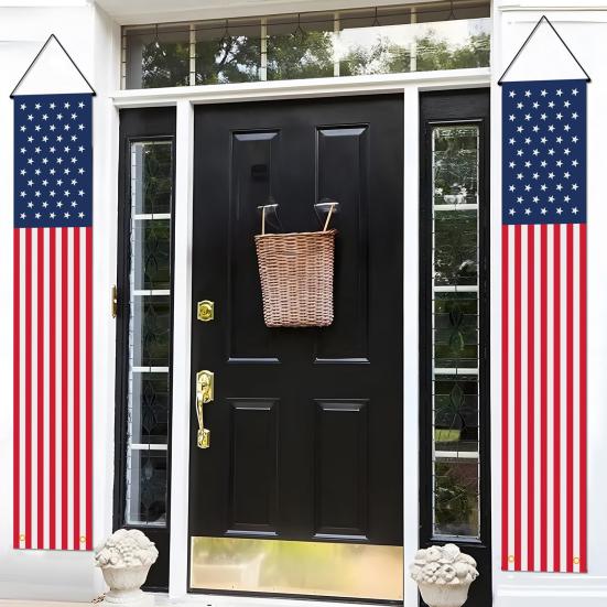4th of July Patriotic Door Banners Outdoor Patriotic American Flag Hanging Porch Sign for Independence Day Memorial Day Decor
