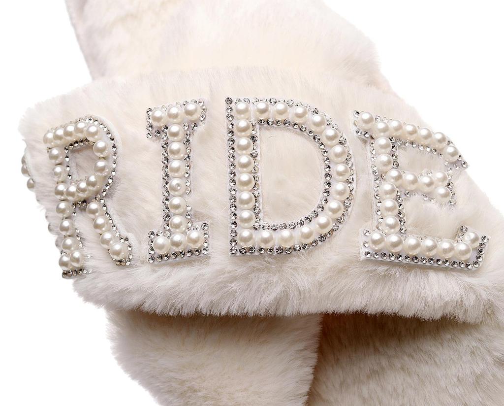 Hot-Selling Pearl Diamond 'BRIDE' Plush Slippers for Bachelorette Parties and Weddings