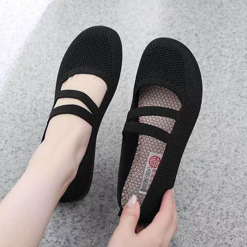 Purple Emboridery Flower Mary Janes Shoes for Women Comfy Summer Mesh Loafers Ladies Casual Ballet Flats Mom Gift Shoes