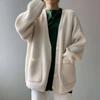 Women Elegant Single-Breasted Knitted Cardigan Autumn Loose Lazy Style Solid V-Neck Sweater Fashion Casual Coat