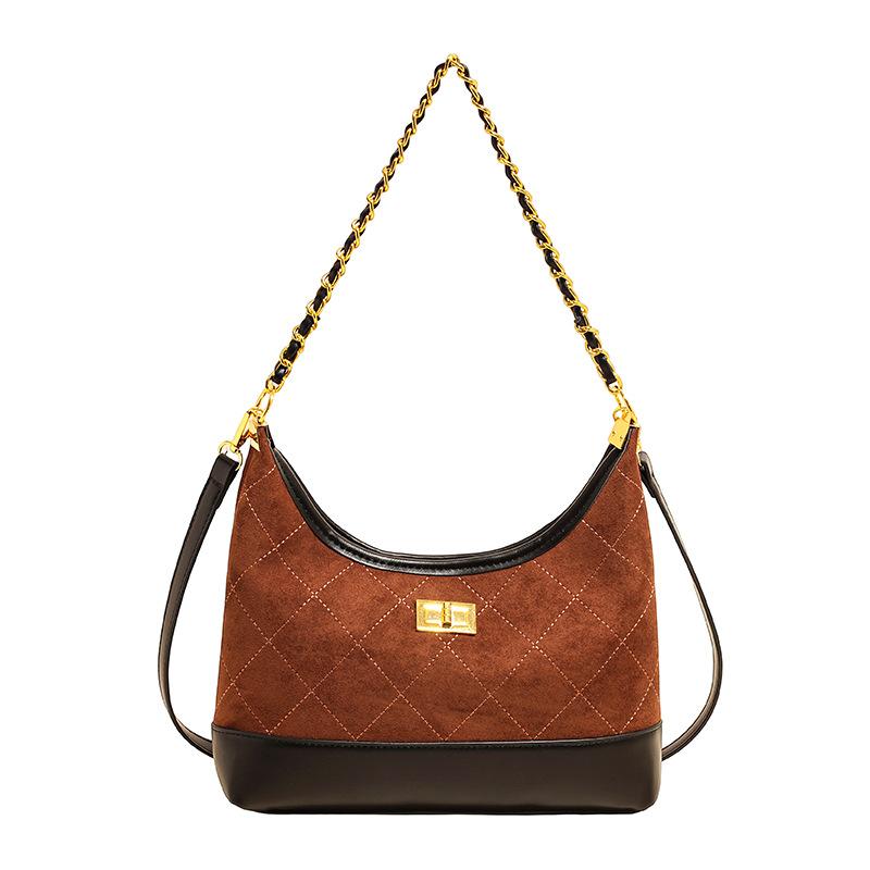 Винтажная нишевая замшевая ромбовидная сумка-багет на цепочке 2025 женская осенняя новая сумка на плечо популярная сумка-мессенджер