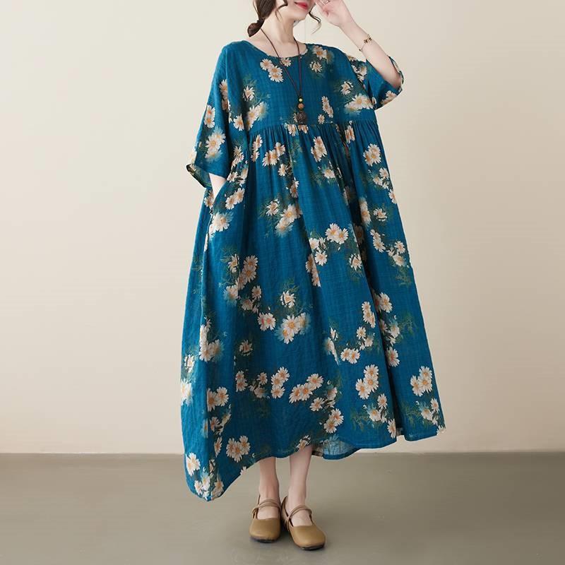 Johnature Женское весеннее модное винтажное свободное платье трапециевидной формы в китайском стиле с короткими рукавами и круглым вырезом