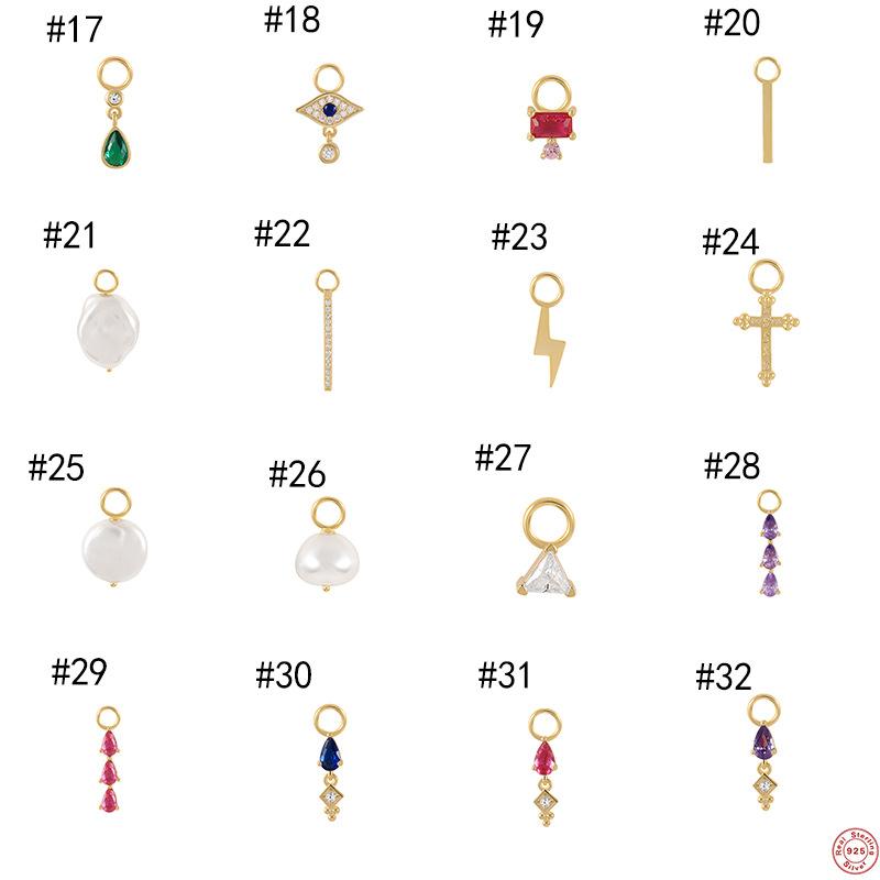 Color CZ Gemstone Pearl Permanent Bulk Pendant Diy 925 Sterling Silver Single Earring Charms for Hoop Jewelry Making Gold Plated