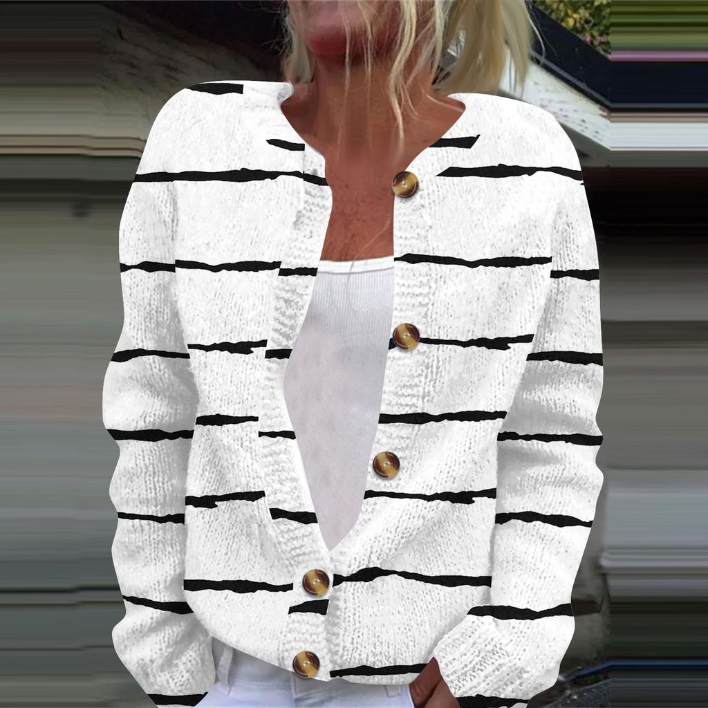 Women's Fashion Casual  Long Sleeve Striped Print Cardigan Jacket Coat
