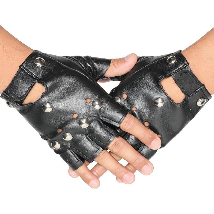 Classic Black Fingerless Motorcycle Gloves - PU Leather Minimalist Biker Gloves for City Commute & Daily Riding