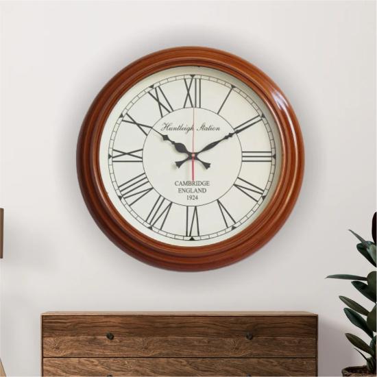 Antique Cambridge Wooden Wall Clock 16 Inch - Vintage Nautical Style Brass-Inlaid Decorative Timepiece for Home & Office Decor