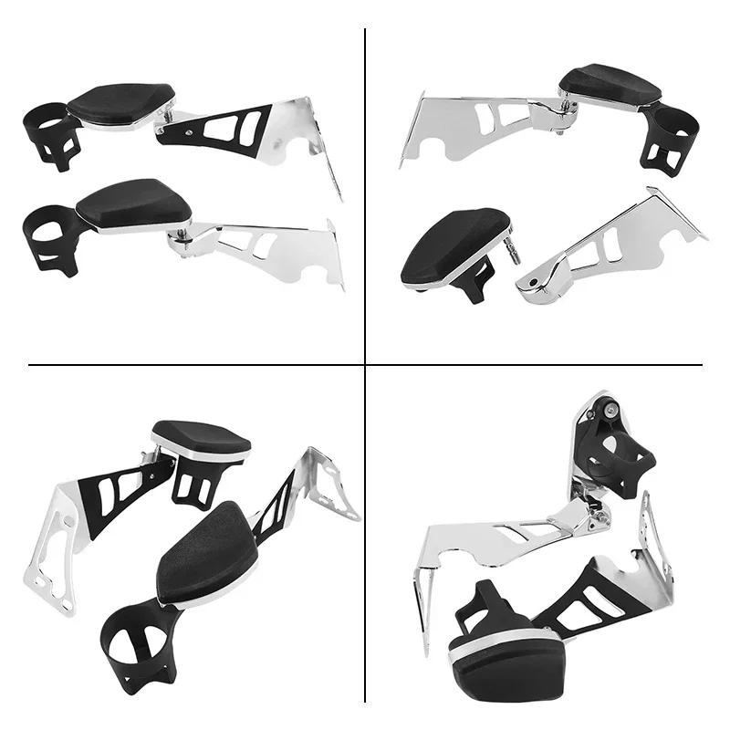 Motorcycle Adjustable Rear Passenger Armrests W/Cup Holder Accessories For Harley Touring Tri Glide Electra Glide 1997-2013