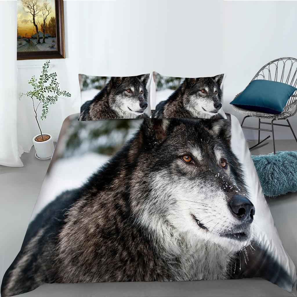 Bedding Two- Or Three-Piece Polyester Ferocious Wolf Digital Print