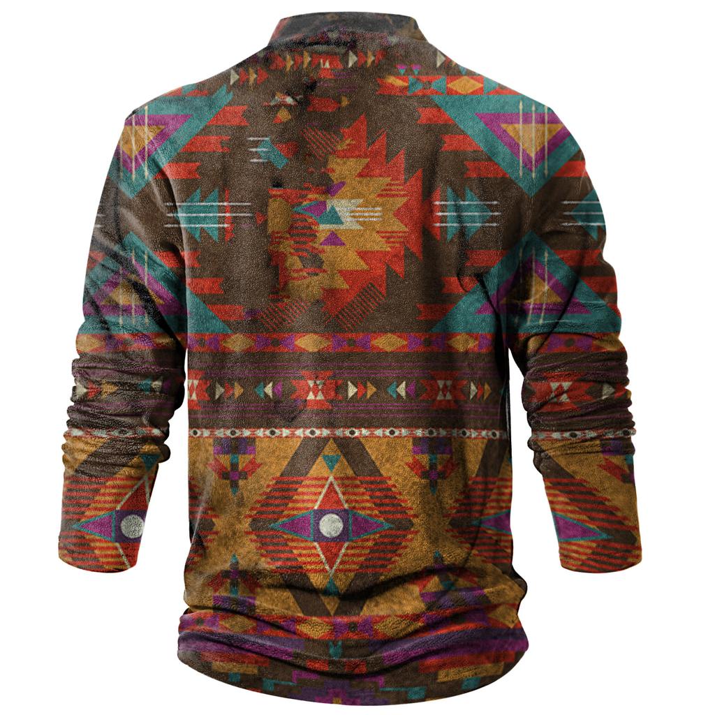 V-neck Sweater Men's 3d Digital Printing Stand Collar 6 Button Vintage Collar