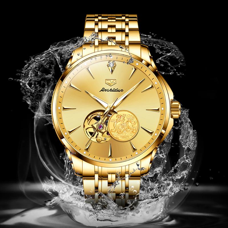 JINSHIDUN Новые деловые и развлекательные мужские часы полностью автоматические механические часы Pixiu Hollow Tourbillon модные трендовые высококачественные мужские часы