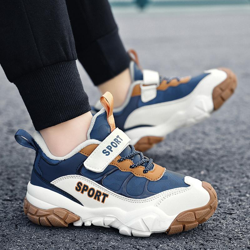 28-39 Детские зимние большие липучки с бархатом теплые модные спортивные и повседневные хлопковые ботинки зимние сапоги