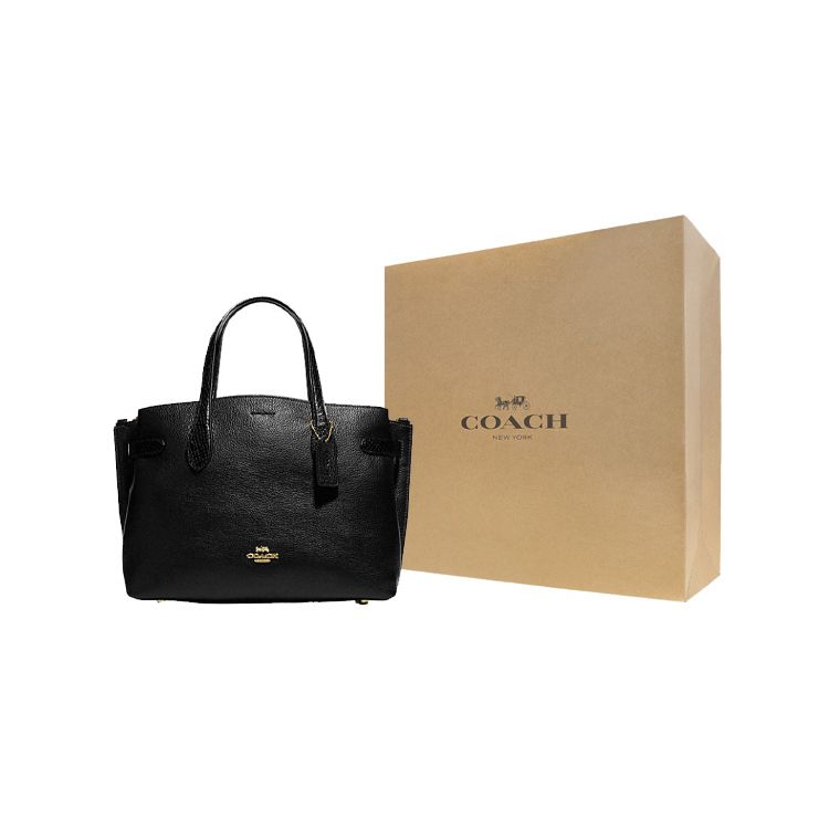 Coach Logo Solid Color Minimalist Leather Shoulder Crossbody Tote Bag Women bags Black CH187-IMA47