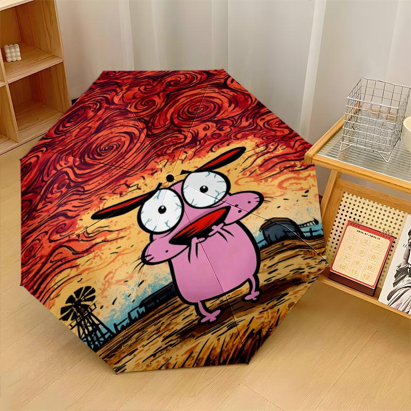 Courage the Cowardly Dog Windproof Auto 8 Rib Folding Umbrella Portable Outdoor Parasol