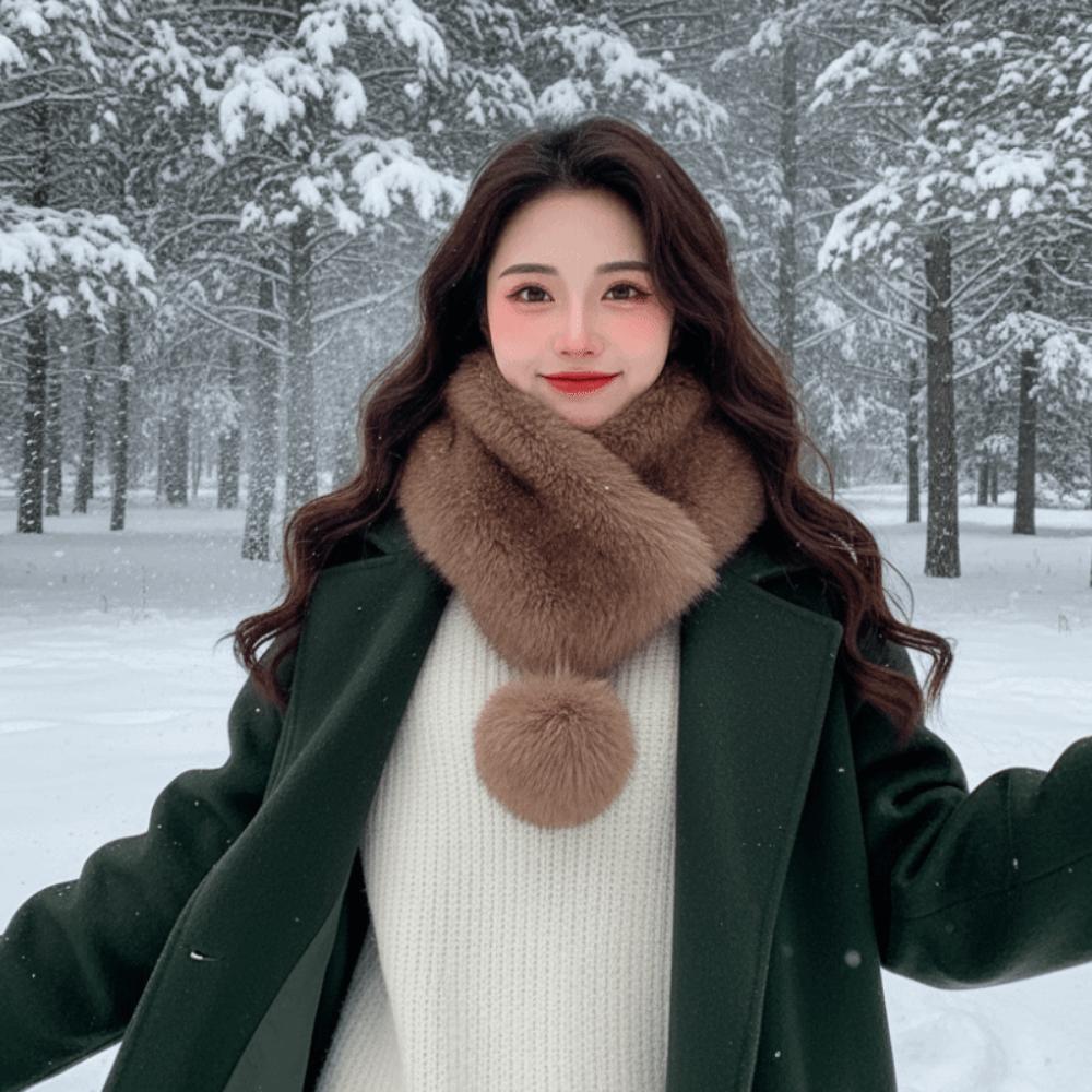 Double Sided Magnetic Fur Scarf Thick Plush Neck Warmer Fluffy Collar Wrap  Office Ladies