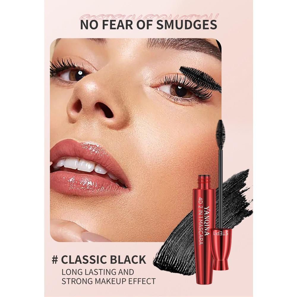 YANQINA Тушь для ресниц с двойным эффектом Водостойкая длинная подкручивающаяся естественная утолщающая тушь 2в1
