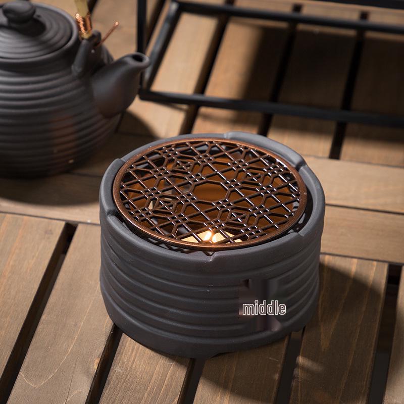 Retro Japanese Ceramic Tea Set with Candle Warmer and Flower Teapot