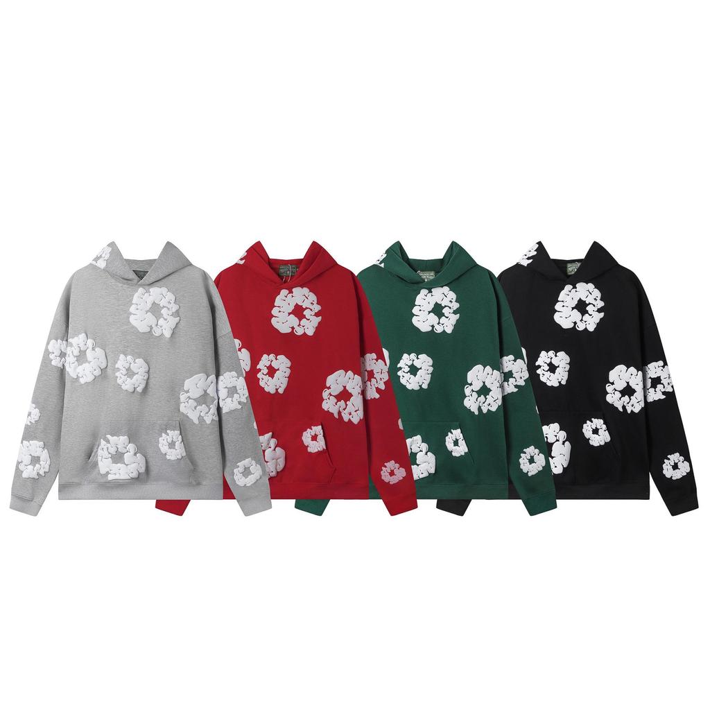 Унисекс Хлопковый Комплект: Худи и Штаны с Цветочным Принтом 'Пузырьки' на Осень/Зиму 2025 - Европейский и Американский Стиль